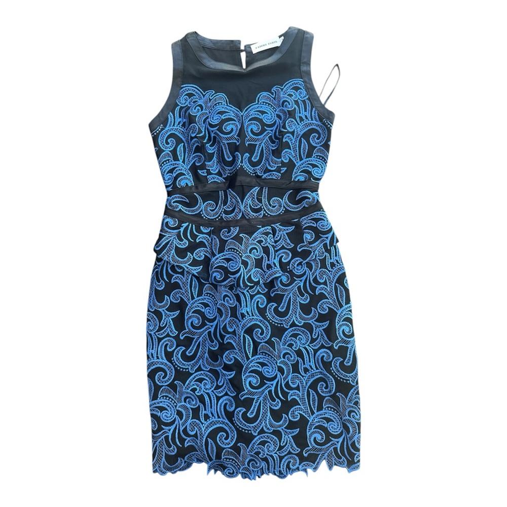 Chic Black and Blue Patterned Mini Dress